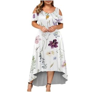 Women Summer Casual Short Sleeve Off The Shoulder Printing Dress